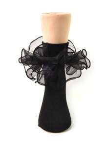 1 Pair Children Girls Ruched Lace Trim Socks, Princess Infant/Toddler/Big Kid Ankle Socks - Black - View 3