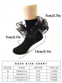 1 Pair Children Girls Ruched Lace Trim Socks, Princess Infant/Toddler/Big Kid Ankle Socks - Black - View 6