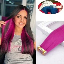 迷你胶带合成接发 24 英寸 10 件直发隐形胶带彩色接发适用于万圣节角色扮演装扮时尚派对圣诞新年礼物 - 彩色 - 查看 16