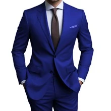 Men's Slim Suit, Italian Standard Cut, Luxury Executive (Pants And Blazer) - Ready For Delivery - Royal Blue - View 1