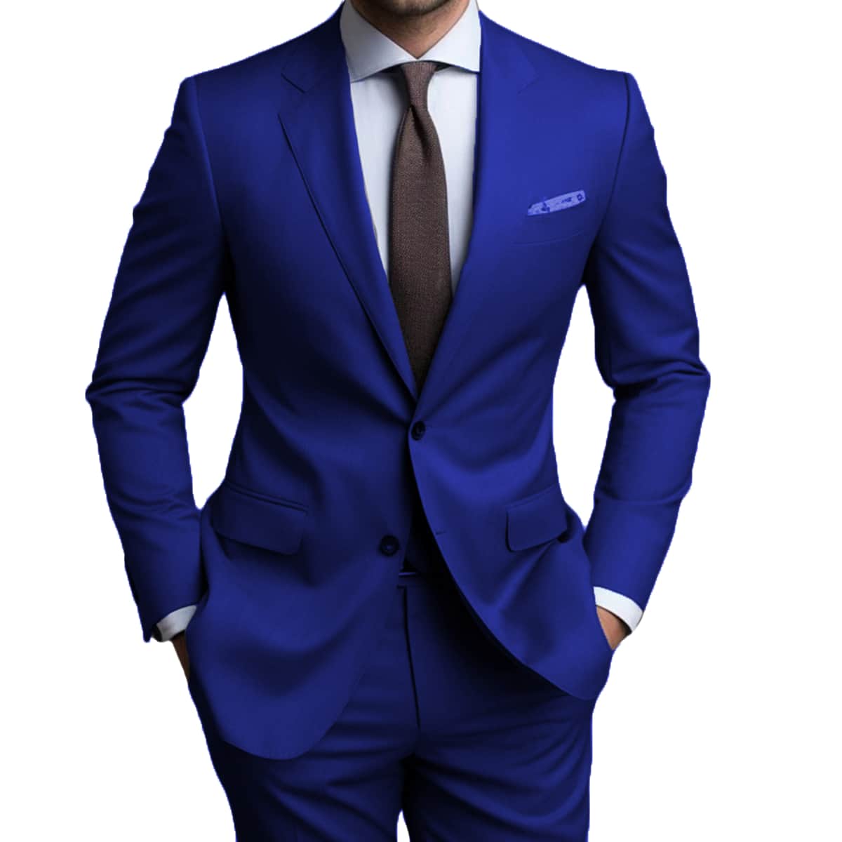 Men's Slim Suit, Italian Standard Cut, Luxury Executive (Pants And Blazer) - Ready For Delivery - Royal Blue - View 1