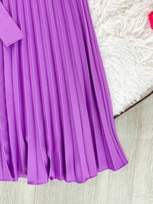 Pleated Midi Dress With Elastex Waist - Mauve Purple - View 3