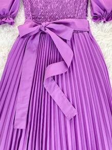 Pleated Midi Dress With Elastex Waist - Mauve Purple - View 2