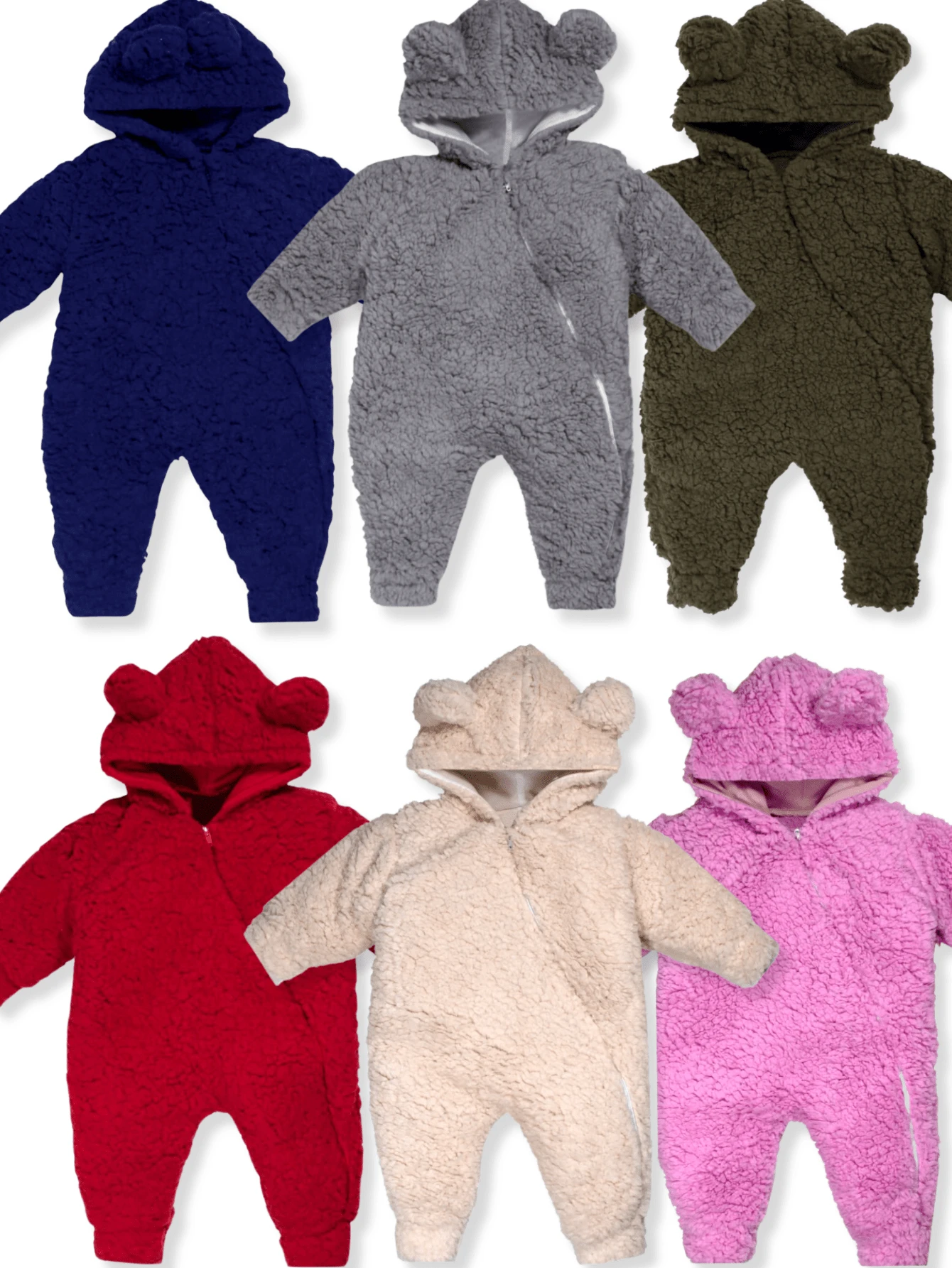 Winter Baby Romper Plush Sheepskin Boy Girl - 粉色 - 查看 1