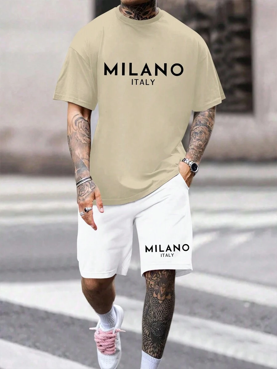 男士圆领短袖短裤休闲通勤套装