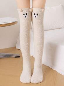 1 đôi tất cao đến đùi nữ bằng lông cừu san hô, màu kaki, ấm áp và giản dị cho mùa đông - Màu Khaki - Xem 11