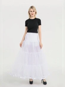 XKTRXF 1m Wide Hem Long Bridal Wedding Gown Bone-Free Crinoline Petticoat Puffy Net Tulle Underlayer - White - View 8