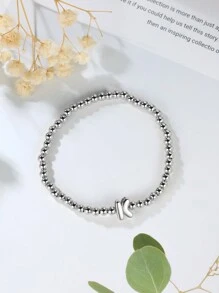 Tsnamer 1 件泡泡串珠字母银手链 26 个字母 A-Z 个性化名字女士精致字母充气名字个性化珠宝礼物 - 手鍊 - 查看 15