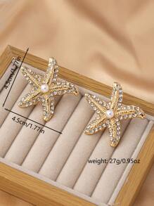 1 对闪亮水钻海星耳钉，高端女士耳环配饰，适合日常佩戴和度假 - 金黃色 - 查看 4