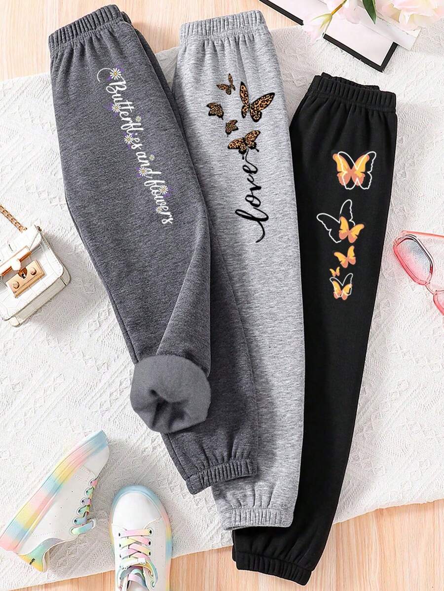 3pcs/Set Tween Girls' Cartoon Printed Warm Up Pants - Multicolor - View 1