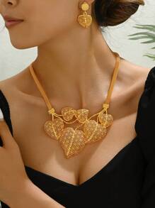 3 Pieces Vintage Bridal Jewelry Set - Necklace And Earrings, Exotic Style - B - View 1