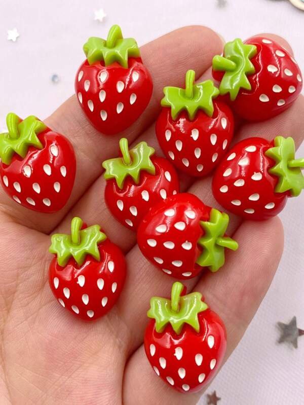 10PCS Resin Kawaii Colorful Cartoon Strawberry Flatback Stone Decor Scrapbook DIY Bow Figurines Accessories Jewelry Making Crafts Valentine's Day Valentines Summer, School