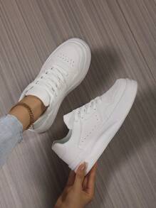 Novidades tênis de lona clássicos femininos, sapatos baixos vulcanizados casuais - Branco - Ver 2