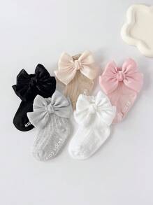 5 Pairs Girls' Bubble Mouth, Ribs, Bow, Lace Trim Short Socks - Multicolor - View 5