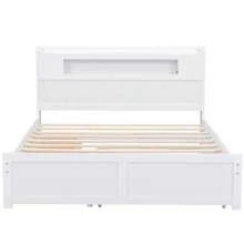 Queen Platform Bed With 2 Storage Drawers, Modern Platform Bed With Double Bed Frame, Queen Platform Bed With Storage Headboard, Wooden Storage Platform Bed Frame For Kids Bedroom, White