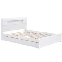 Queen Platform Bed With 2 Storage Drawers, Modern Platform Bed With Double Bed Frame, Queen Platform Bed With Storage Headboard, Wooden Storage Platform Bed Frame For Kids Bedroom, White