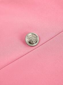 Conjunto de chaqueta y pantalones de traje de manga larga de doble botonadura con cuello de chal de unicolor - Rosa - Ver 7