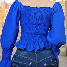 BLUSA CAMPESINA MANGA LARGA - azul real - Ver 3