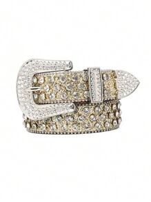 朋克摇滚金色西部水钻腰带男女通用西部牛仔/女牛仔腰带，带闪亮嘻哈水钻腰带 - 朋克 Y2K 风格，完美搭配牛仔裤和连衣裙 - 彩色 - 查看 3