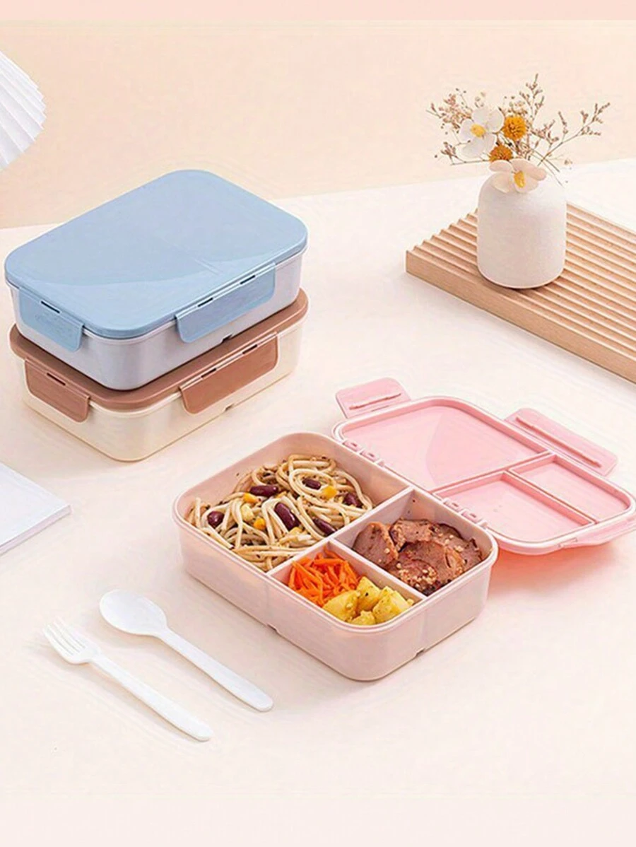 1 件便携式翻盖午餐盒,1200 毫升大容量塑料午餐盒,密封容器,适用于旅行食品,非常适合露营、野餐和办公室用餐 - 多色 - 查看 1