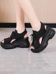 Sandalias de dama,Sandalias,Sandalias inferiores de imitación de boca de pez de suela gruesa para mujer,Sandalias de fondo grueso para mujer,para mujer con boca de pez y plataforma gruesa para la noche o las vacaciones - Negro - Ver 1