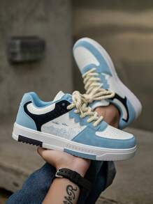 Men's Personalized Random Print Patchwork Low-Top Flat Skate Shoes, College Campus Casual Outdoor Sports Sneakers - Moonlight - View 10