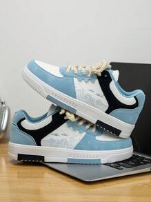 Men's Personalized Random Print Patchwork Low-Top Flat Skate Shoes, College Campus Casual Outdoor Sports Sneakers - Moonlight - View 6