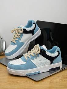 Men's Personalized Random Print Patchwork Low-Top Flat Skate Shoes, College Campus Casual Outdoor Sports Sneakers - Moonlight - View 5