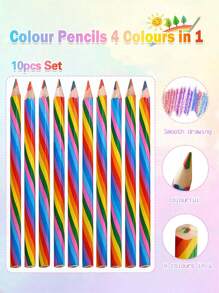 10 peças Lápis Multicoloridos, Conjunto de Lápis de Cor Degradê 4 em 1, Duas Pontas, Desenho DIY, Pintura e Coloração para Crianças e Estudantes - Lápis de cor - Visão 1