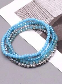 4pcs/Set Engraved Glass Bead Elastic Bracelets, AB Effect Glass Beads, Multi-Color Green & Blue Handmade Beaded Bracelets - Glass Bracelet - View 19