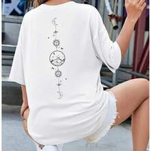 Sun And Moon Print T-Shirt Launch - 白色 - 查看 2