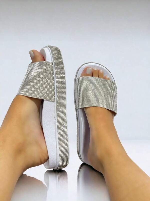 Sandália plataforma feminina de brilho birken strass sola alta (LAURA)