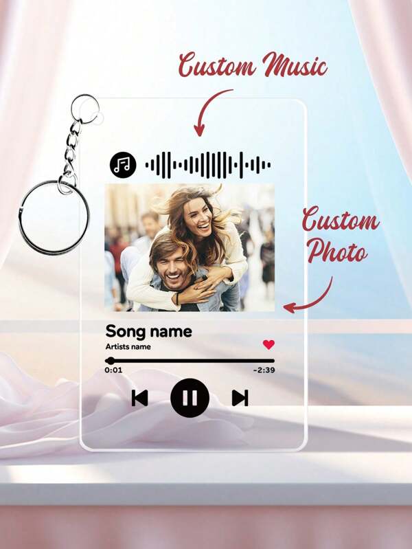 1pc Custom Couple Photo Keychain, Personalized Picture Keyring, Personalised Music Code Keychain, Custom Song Keychain, Custom Music Code Keyring, Custom Picture Keychain, Anniversary Gift, Wedding Gift, Valentine's Day Gift, Birthday Gift, Couple Gift, Gift For Girlfriend/Boyfriend, Gift For Her/Him, Gift For Wife/Husband,Season Gifts