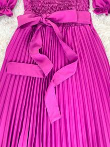 Pleated Midi Waist Elastex Dress - Red Violet - View 4
