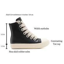 Men's Thick Shoelaces, Round Toe, High Top Casual Shoes, Niche Retro Thick Soled Board Shoes - 黑色 - 查看 7