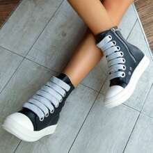 Men's Thick Shoelaces, Round Toe, High Top Casual Shoes, Niche Retro Thick Soled Board Shoes - 黑色 - 查看 6