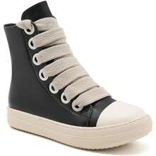 Men's Thick Shoelaces, Round Toe, High Top Casual Shoes, Niche Retro Thick Soled Board Shoes - 黑色 - 查看 2