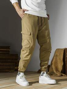 Men's Multi-Pocket Tapered Cargo Pants - Khaki - View 2