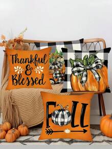 Fall Pillow Covers 4 Style For Fall Decor Buffalo Plaid Pumpkin And Maple Leaves Outdoor Pillows Decorative Throw Pillows 45x45CM Farmhouse Thanksgiving Decorations Autumn Cushion Case For Couch,Christmas - Multicolor - View 3