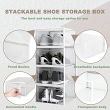 AOTENG STAR Drop Front Shoe Boxes Clear 12 PACK Shoes Storage Containers Organizer Stackable,Plastic Shoe Storage Box Sneaker Cases For Closets Entryway Bedroom Garage,Fits Men's US Size 5.0-10 - 901-透明 - 查看 3