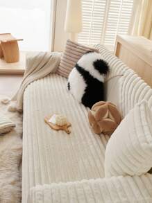 1pc Thick Plush Sofa Seat Cushion Covers, Non-Slip Dust Proof Sofa Slipcovers, Machine Washable, Pets Friendly, Suitable For Bedroom, Office, Living Room Couch, L-Shape, 1-4 Seater - White - View 5