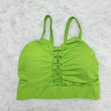 WO Women's Cropped Top With Short Tie And Cross Sleeves, Summer Fashion 2023, Stretchy Features - Olive Green - View 3