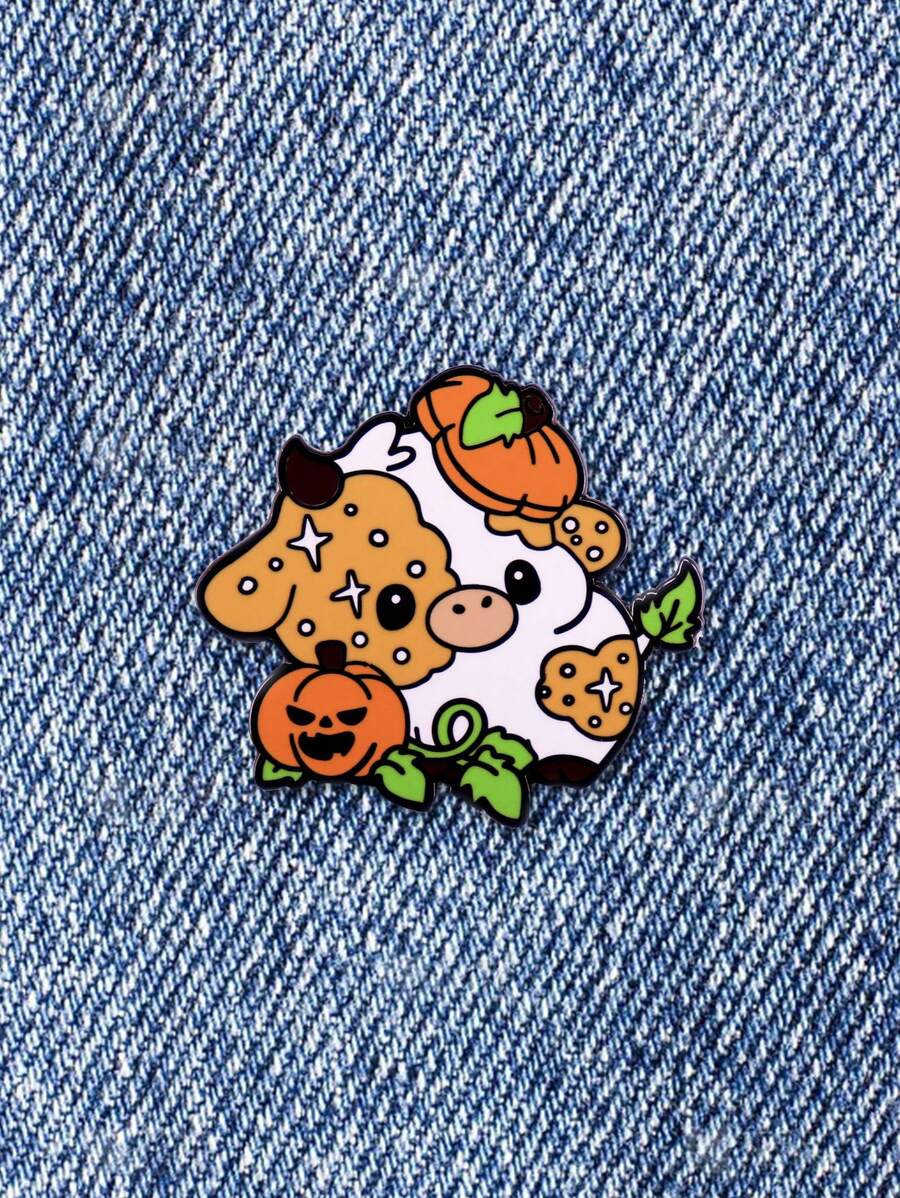 1PC Pumpkin Cow Enamel Pin Halloween Cow Brooch Badge Cute Kawaii Cow Pin