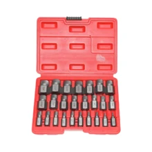 25 piezas Juego de extractor de pernos, removedor de tornillos dañados, multi-estrías, vástago hexagonal, métrico - Negro - Ver 1