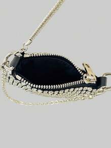 Bolso bandolera mini de mujer con cadena brillante, bolso de hombro tipo sobre con strass, bolso de mensajero con adorno de strass - Plateado - Ver 6