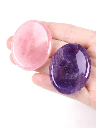 2pcs/Set Thumb Worry Stone Stress Relief Healing Crystals Set White Crystal Amethyst Rose Quartz Hand Carved Gemstone Lovely Healing Stone Meditation Reiki Oval Palm Stone Ideal Gift