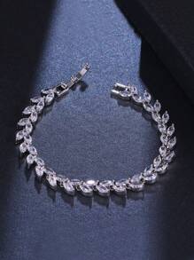 1 Vòng tay bạc dát bằng đồng Cubic Zirconia thời trang có dây chuyền có thể điều chỉnh cho phụ nữ, đeo hàng ngày - Bạc - Xem 4