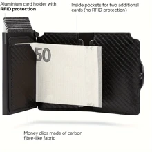 Carbon Fiber Coin Purse Wallet Men Smart Metal Thin Slim Pop Up Minimalist Wallet Small Black Purse Metal Wallet Card Holder Wallet Business Card Holder Credit Card Holder For Men Mini Wallet Card Wallet Rfid Wallet - Black - View 10
