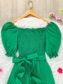 Pleated Midi Waist Elastex Dress - 綠色 - 查看 5