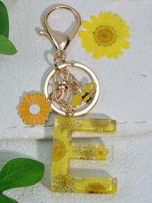 1 件首字母英文钥匙扣雪花树脂吊坠女士包饰蝴蝶流苏装饰礼物汽车配件背包学校可爱哥特 Y2k - 花朵 - 查看 31